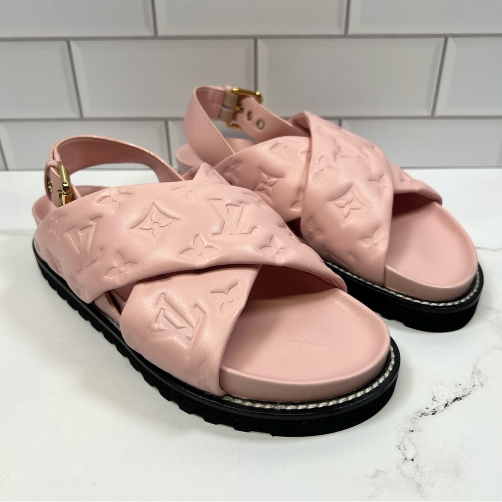 LV Louis Vuitton Leather Paseo Strap Comfort Mules Mule Sandals Sandal - Picture 1 of 8